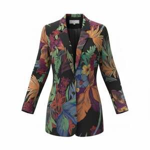 Vintage Dorothy Schoelen Platinum Geometric Tropical Floral Rayon Blazer Size M